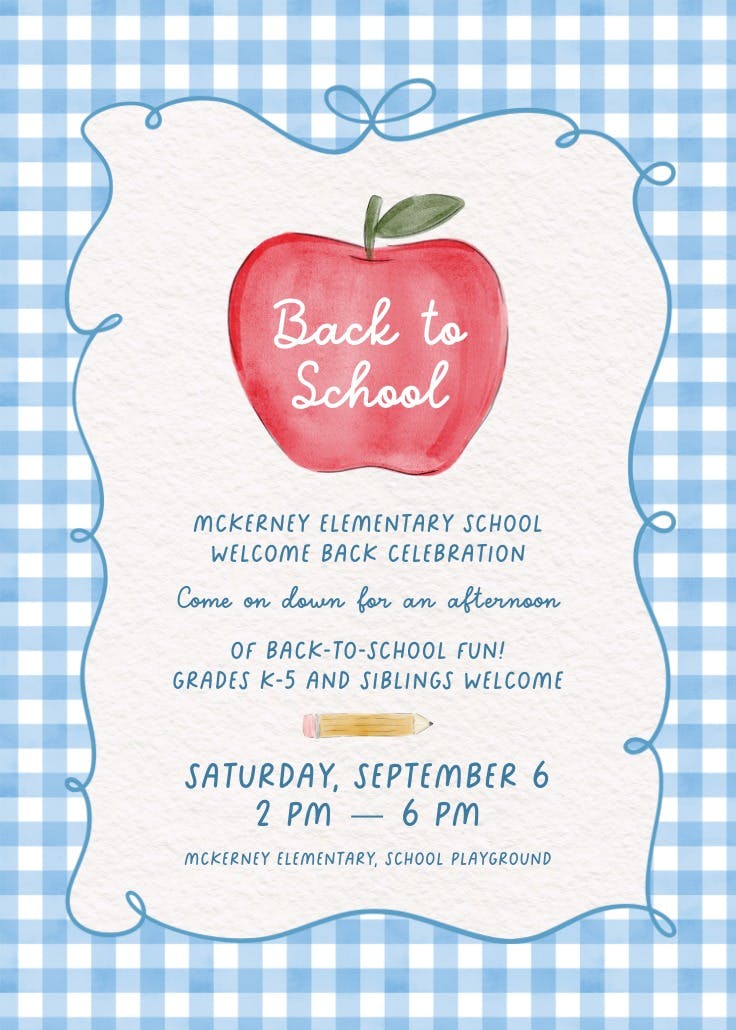 Apple for teacher - back to school invitation